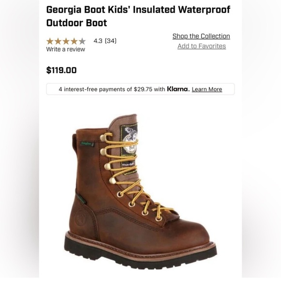 Georgia Boot Kids $119 MSRP Insulated Waterproof Work-boot Play/Hiking 12.5Y - Picture 1 of 10